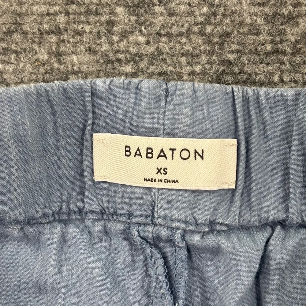 Babaton Linen Blend Pants XSmall‎ Blue Elastic Waist Relaxed Straight Leg Womens